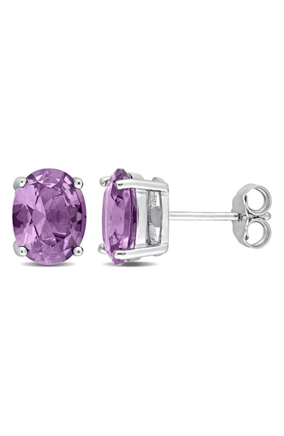 Delmar Sterling Silver Oval Simulated Alexandrite Stud Earrings In Purple