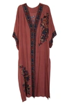 Saachi Garden Floral Embroidered Ruana In Brown