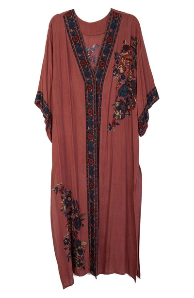 Saachi Garden Floral Embroidered Ruana In Brown