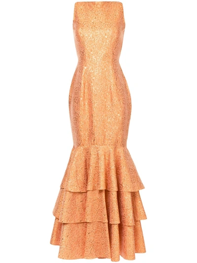 Bambah Double Ruffle Gown In Yellow