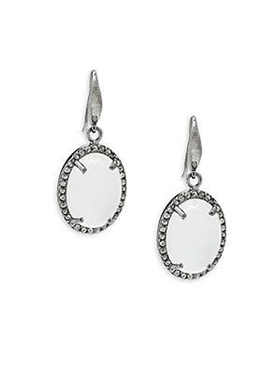 Bavna Moonstone Champagne Diamonds Drop Earrings In Silver