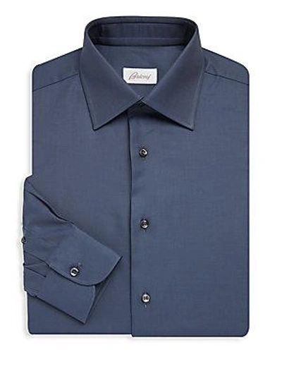 Brioni Long Sleeve Cotton Dress Shirt In Blue
