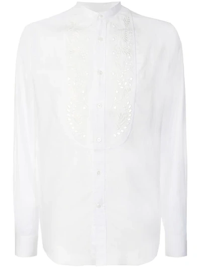 Alexander Mcqueen Leaf-embroidered Mandarin-collar Cotton Shirt In White