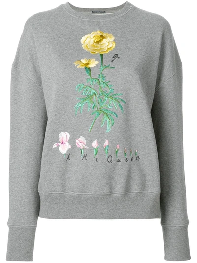 Alexander Mcqueen Floral Embroidered Sweatshirt In Grey