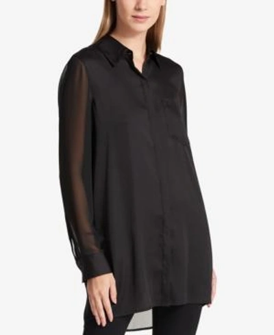 Dkny Satin Contrast Shirt In Black