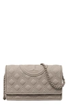 Tory Burch Fleming Matte Wallet Crossbody In Gray Heron