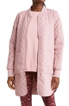 Zella Longline Water Resistant Quilted Bomber Jacket In Pink Beauty