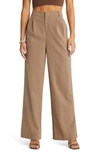 Open Edit Wide Leg Suit Trousers In Brown Caribou