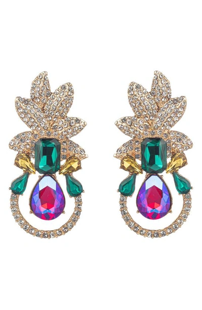 Eye Candy Los Angeles Leaf Pave Crystal Drop Earrings In Gold