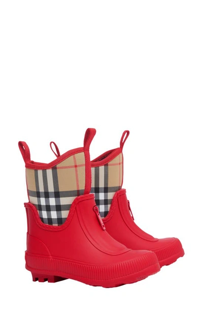 Burberry Kids' Mini Flinton Check Waterproof Rain Boot In Red