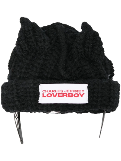 Charles Jeffrey Loverboy Logo-patch Knitted Beanie In Schwarz