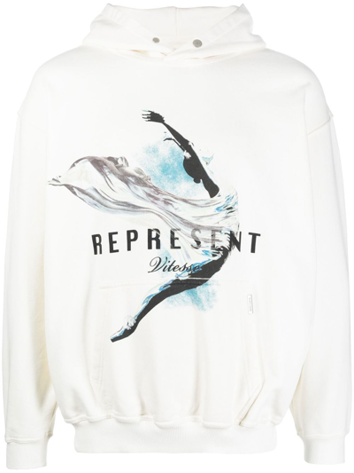Represent Graphic-print Long-sleeve Hoodie In White