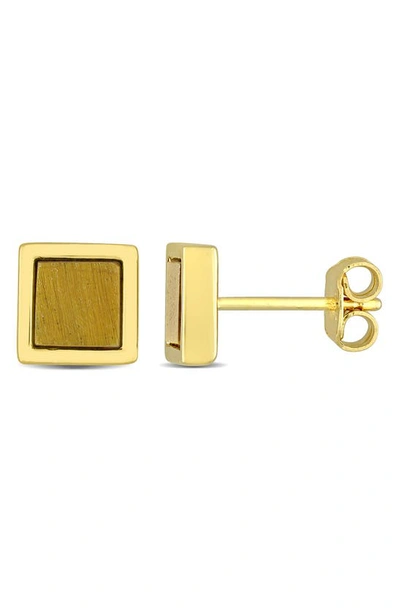 Delmar 10k Yellow Gold Plated Sterling Silver Tiger Eye Square Stud Earrings