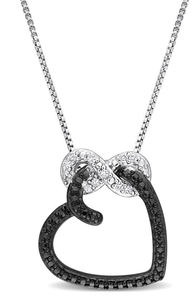 Delmar Sterling Silver Diamond Infinity Heart Pendant Necklace In Black