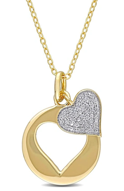 Delmar Double Heart Pavé Diamond Pendant Necklace In Yellow