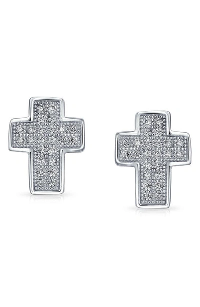 Bling Jewelry Sterling Silver Cz Cross Stud Earrings
