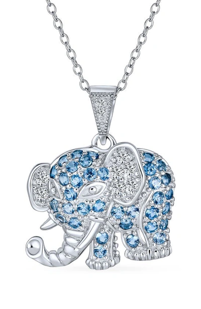 Bling Jewelry Sterling Silver Cz Elephant Pendant Necklace In Blue