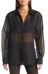Open Edit Sheer Button-up Shirt In Black