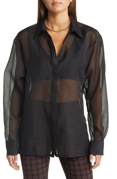 Open Edit Sheer Button-up Shirt In Black