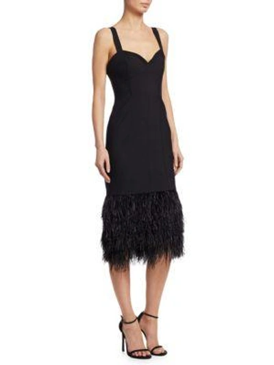 Cinq À Sept Woman Sabine Feather-trimmed Ponte Dress Black