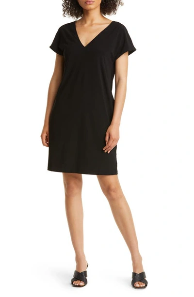 Halogen V-neck Dolman Sleeve T-shirt Dress In Black