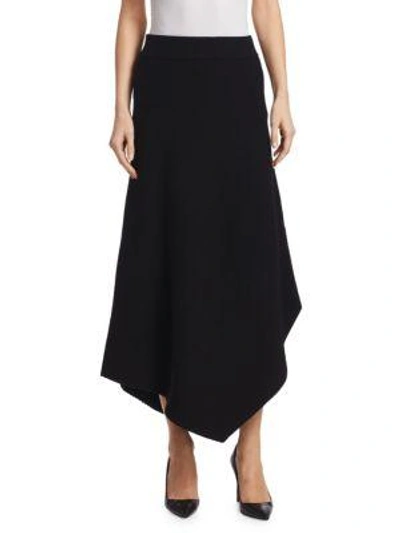 Elizabeth And James Viona Asymmetric Ribbed Merino Wool-blend Midi Skirt In Black