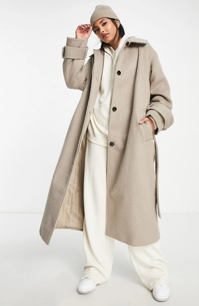 Asos Design Smart Brushed Boyfriend Wool Mix Coat In Mushroom-brown