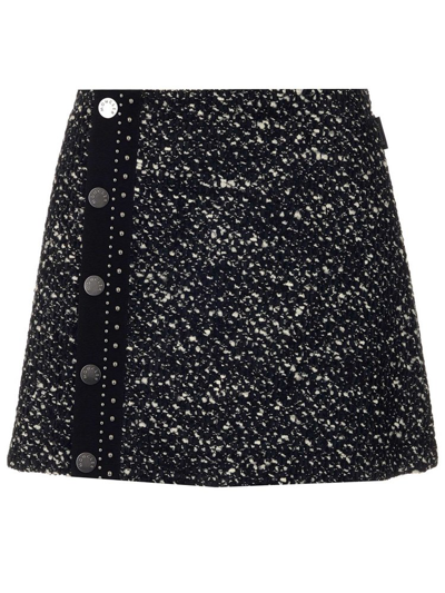 Moncler Tweed Buttoned Mini-skirt In Black