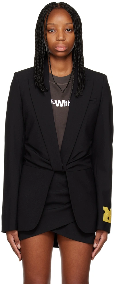 Off-white Off White Twist Wool Blend Blazer Mini Dress In Black