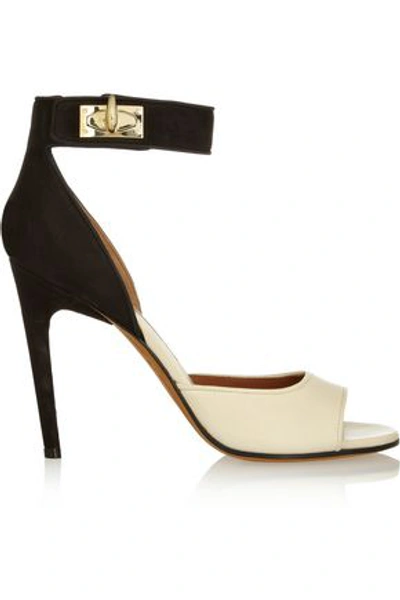 Givenchy Woman Shark Lock Nubuck And Textured-leather Sandals In Beige And Black Black