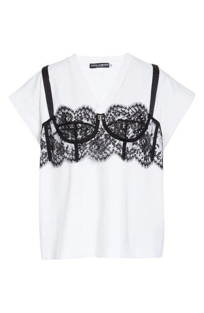 Dolce & Gabbana Jersey T-shirt With Lace Bustier Detail In White