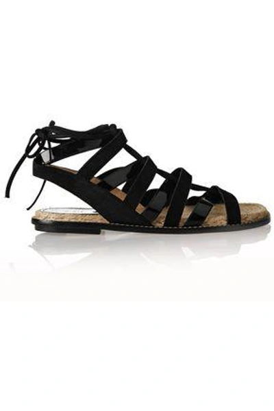 Paul Andrew Woman Lace-up Elaphe And Suede Sandals Black