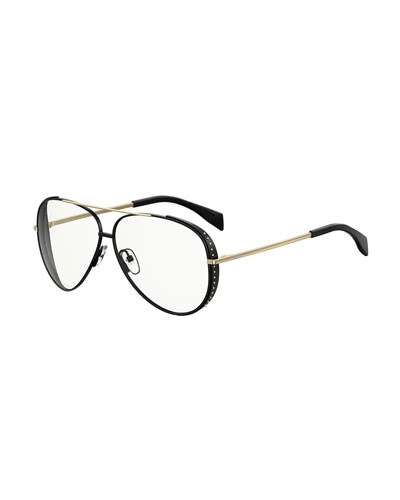 Moschino Studded Metal Aviator Optical Frames In Yellow Pattern