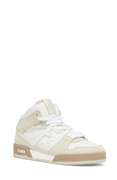 Fendi Match Suede & Leather High-top Sneakers In White