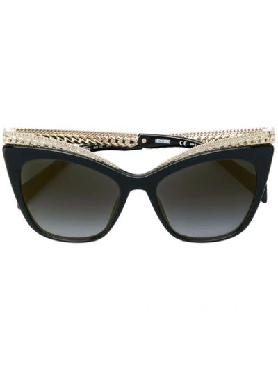 Moschino Mirrored Cat-eye Sunglasses W/ Metal Curb Chain Arms In Black