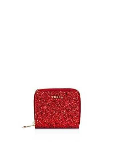 Furla Babylon Leather Zip-around Glitter Wallet In Ruby Red/gold