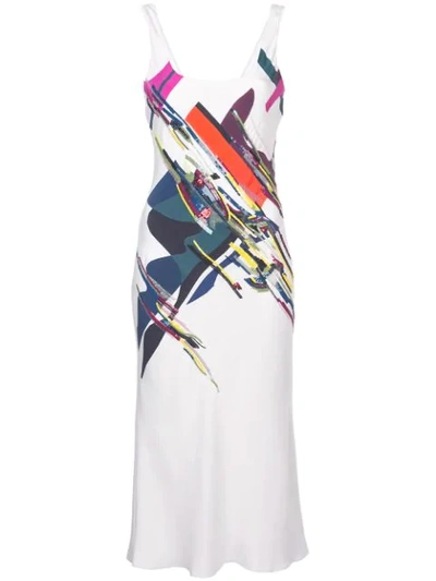 Cushnie Et Ochs Sleeveless Scoop-neck Expressionist-print Beaded Bias-cut Cami Slip Dress