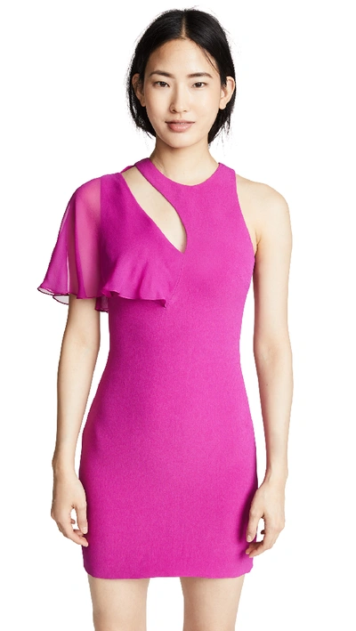 Cushnie Et Ochs Cutout-neck Fitted Stretch-cady Cocktail Dress W/ Flutter Detail In Pink