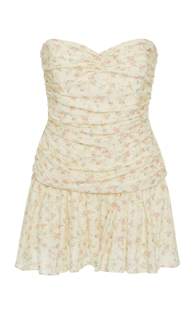 Loveshackfancy Elise Strapless Floral Mini Dress In Yellow