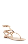 Valentino Garavani Rockstud Cage Thong In Beige Leather