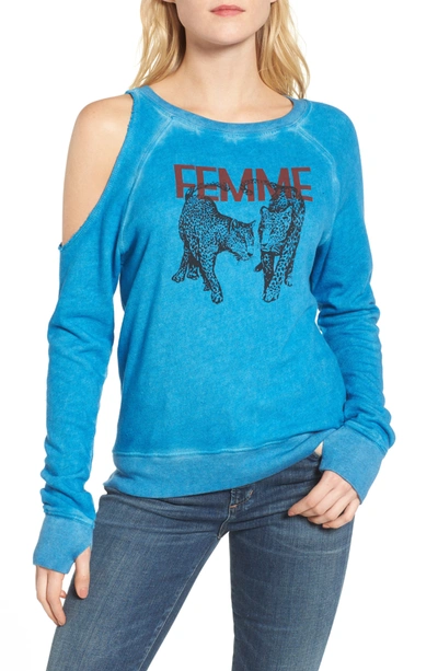 Pam & Gela Cold Shoulder Sweatshirt In Star Blue
