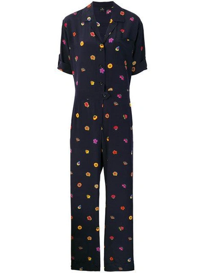Ps By Paul Smith Floral Printed Jumpsuit In Blue