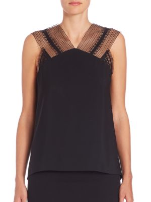 Roland Mouret Sleeveless Draped Top With Lace Insets In Black | ModeSens