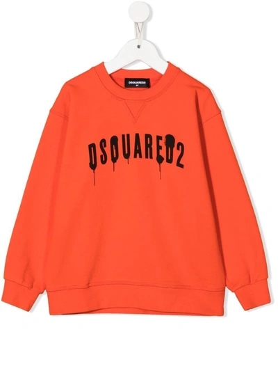 Dsquared2 Kids Red Logo-print Cotton Sweatshirt In Orange