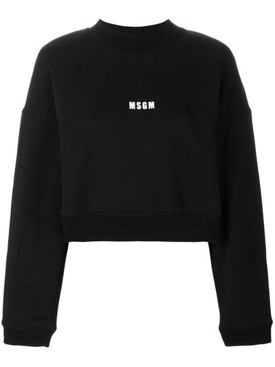 Msgm Cropped Mini Logo Sweatshirt - Black