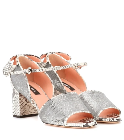 Rochas Sequin Embellished Leather Sandals In Silver