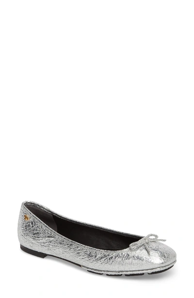 Tory Burch Laila 2 Metallic Leather Driver Ballet Flat In Silver