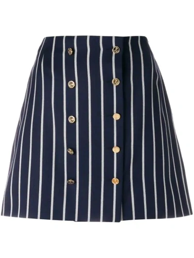 Thom Browne Striped Wool And Cotton Miniskirt In Blue