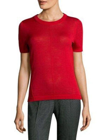 Hugo Boss Fuyuka Short Sleeve Virgin Wool Sweater In Medium Red