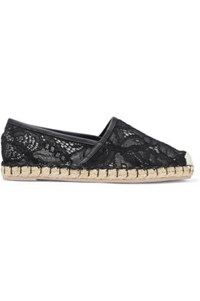 Valentino Garavani Leather-trimmed Corded Lace Espadrilles In Black